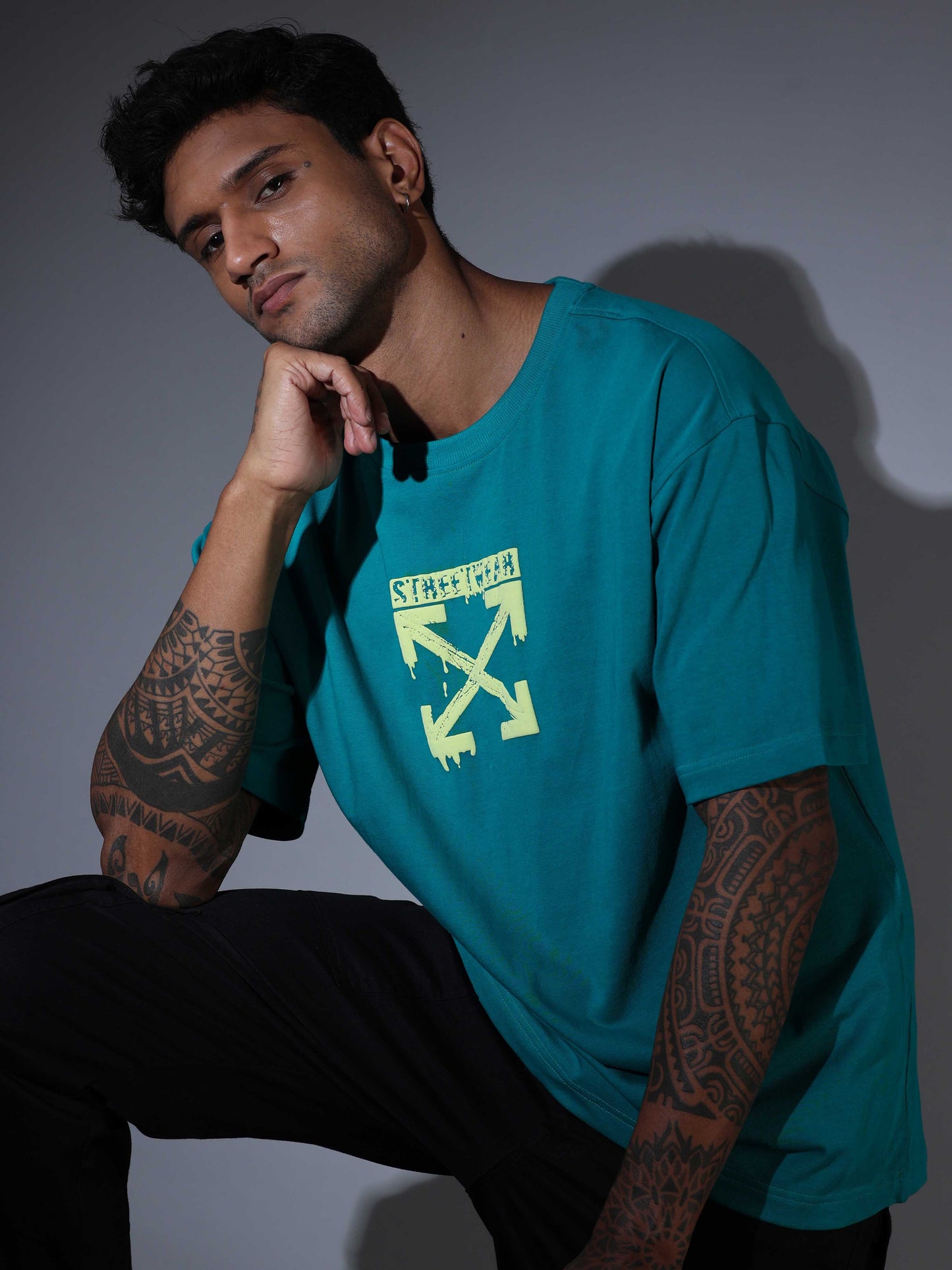 Men's Oversized T-shirt - Dark Green - OSTS-1427