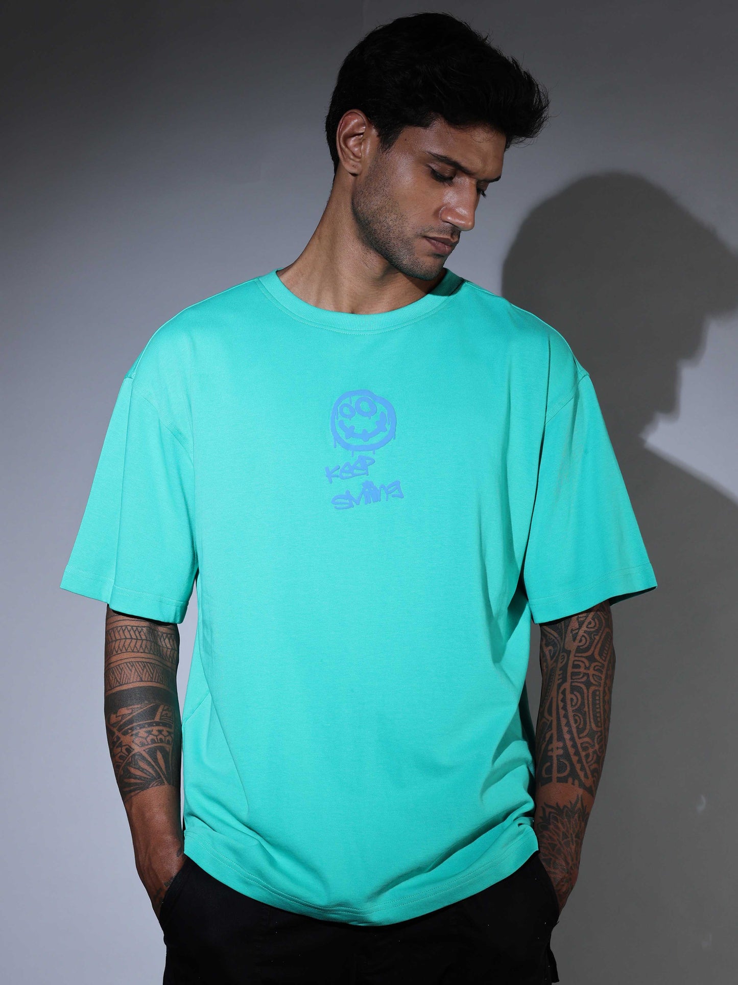 Men's Oversized Lt Green T-shirt - OSTS-1427