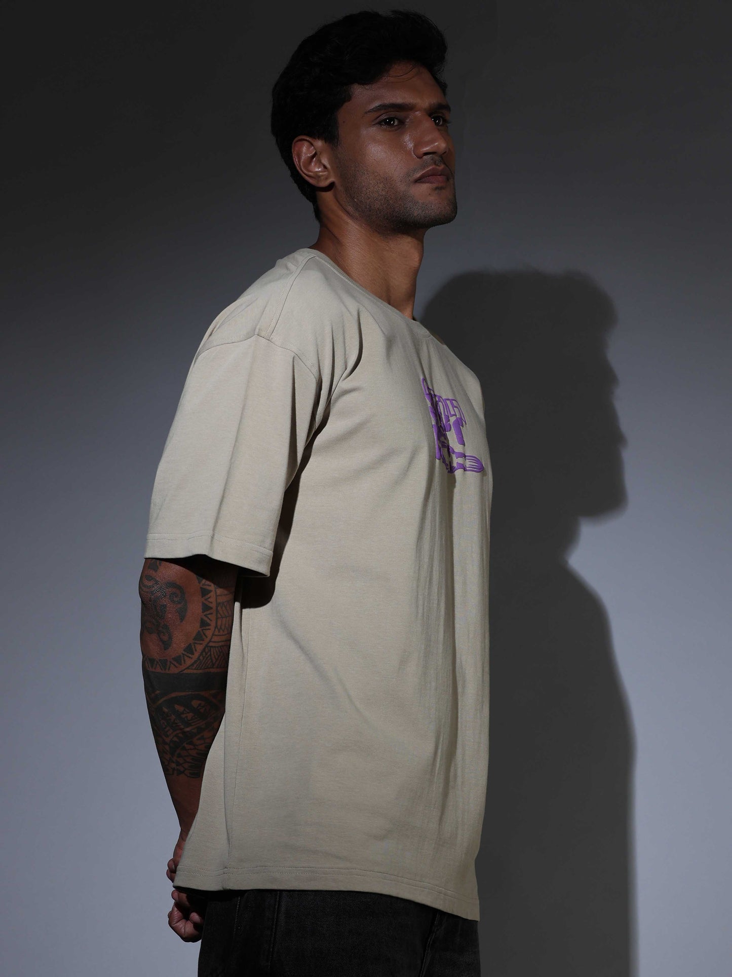 Men's Oversized T-shirt - Beige - OSTS-1427