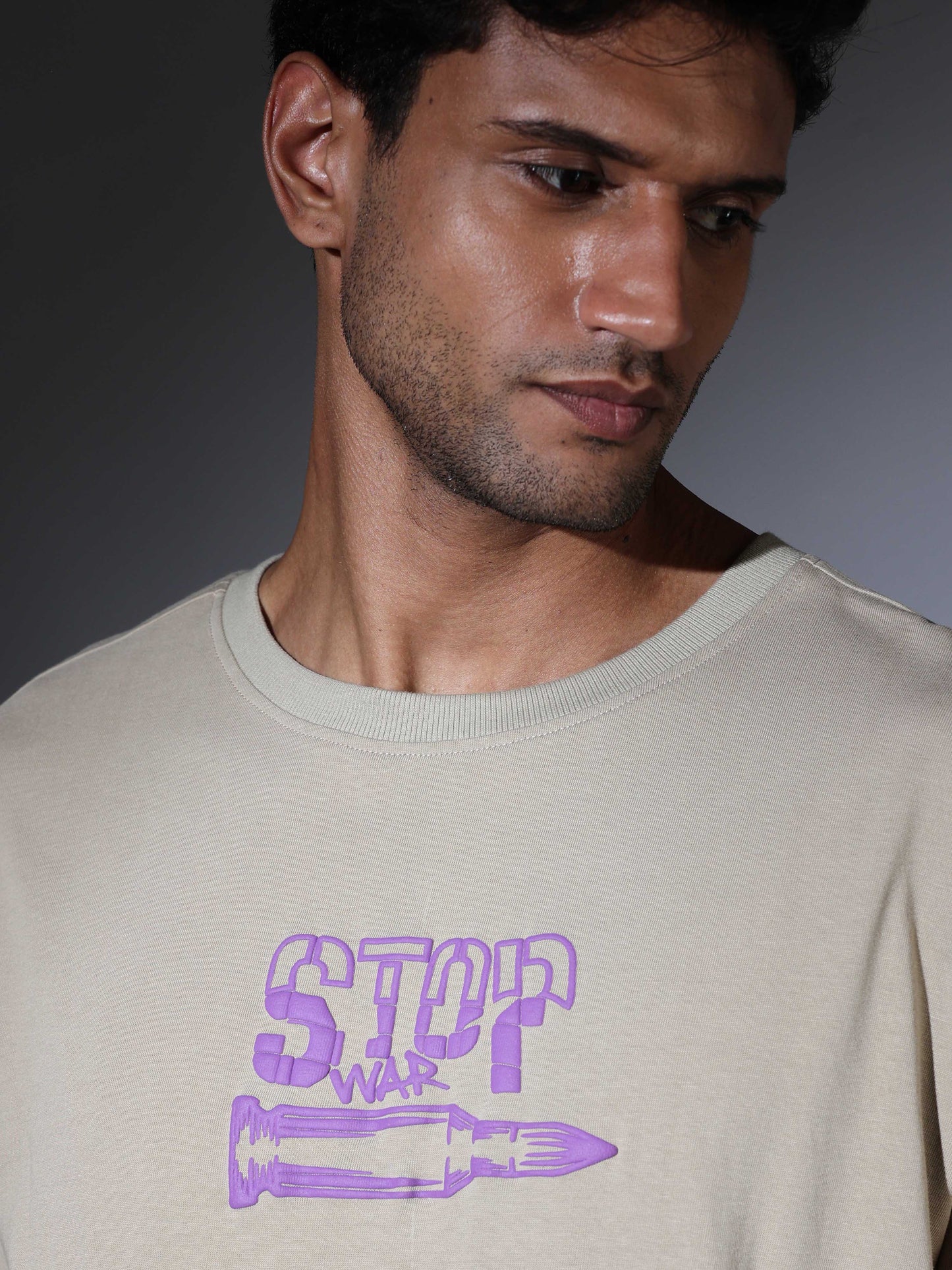 Men's Oversized T-shirt - Beige - OSTS-1427