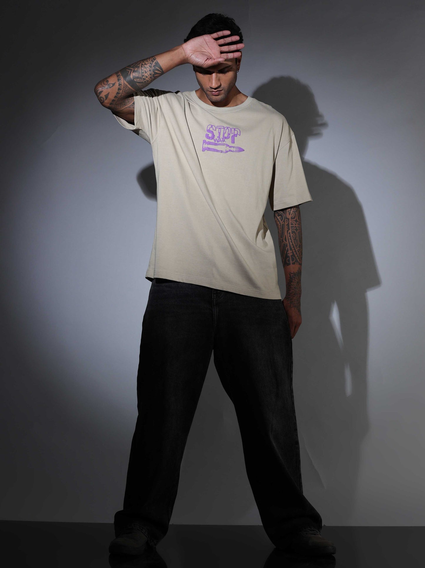 Men's Oversized T-shirt - Beige - OSTS-1427