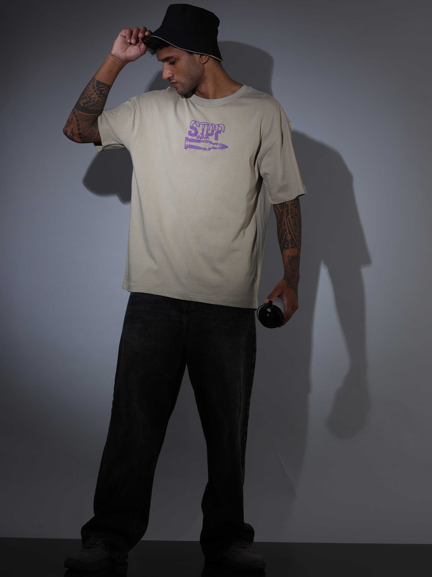 Men's Oversized T-shirt - Beige - OSTS-1427