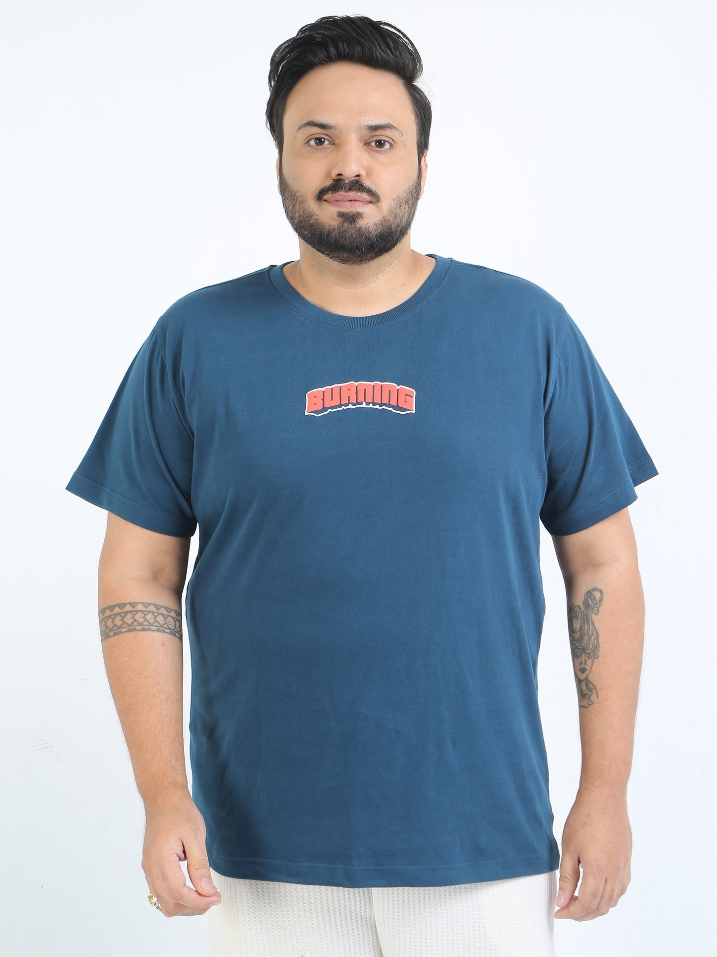 Burning Plus Size Denim Blue T Shirt - PSTS-2327