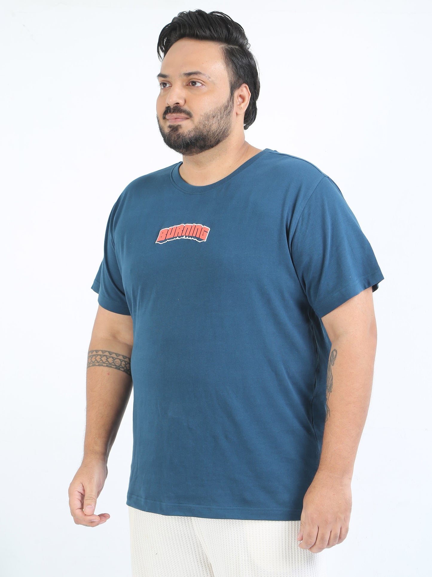 Burning Plus Size Denim Blue T Shirt - PSTS-2327