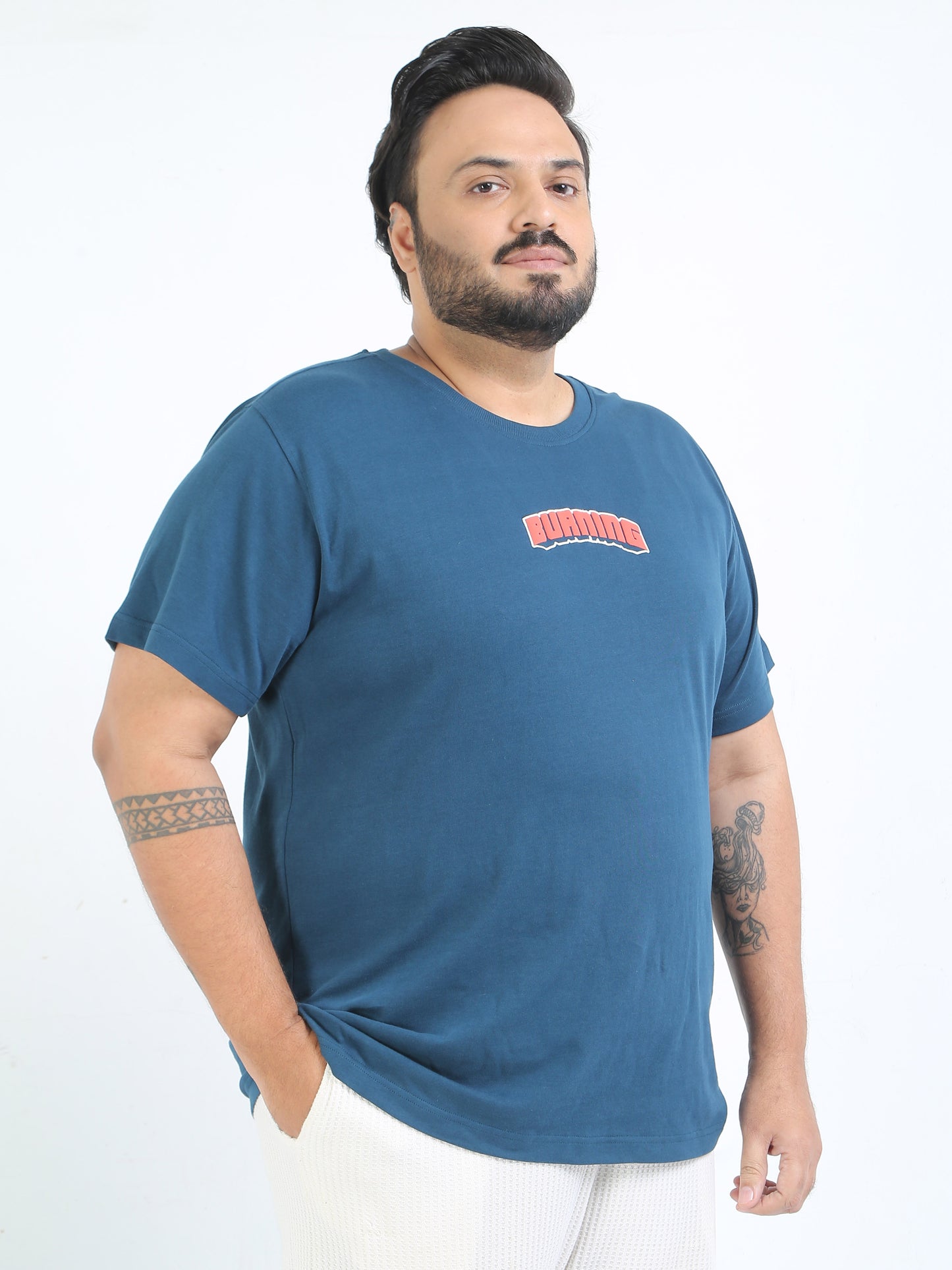 Burning Plus Size Denim Blue T Shirt - PSTS-2327