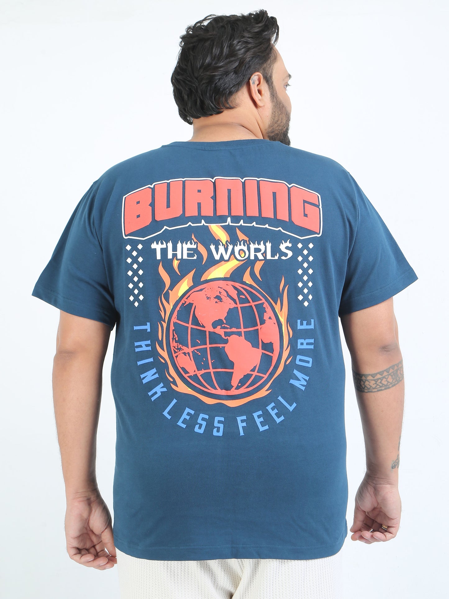 Burning Plus Size Denim Blue T Shirt - PSTS-2327