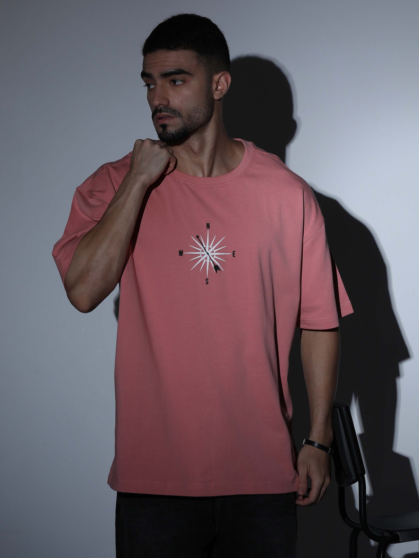 Compass Oversized T-shirt - Dk Pink - OSTS-1427