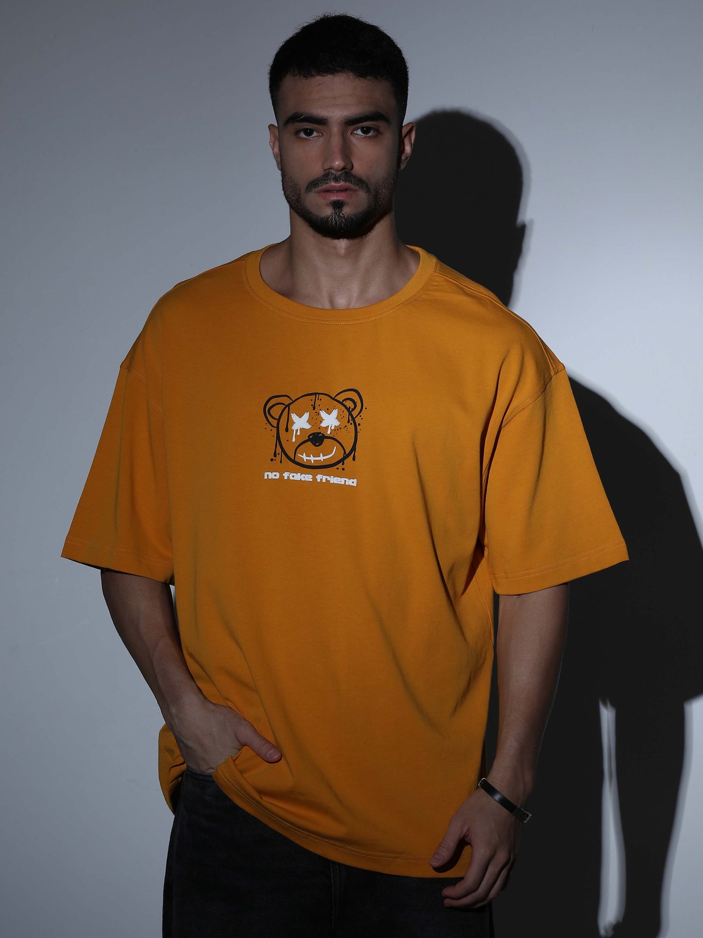 No Fake Friend Oversized T-shirt Mustard - OSTS-1427