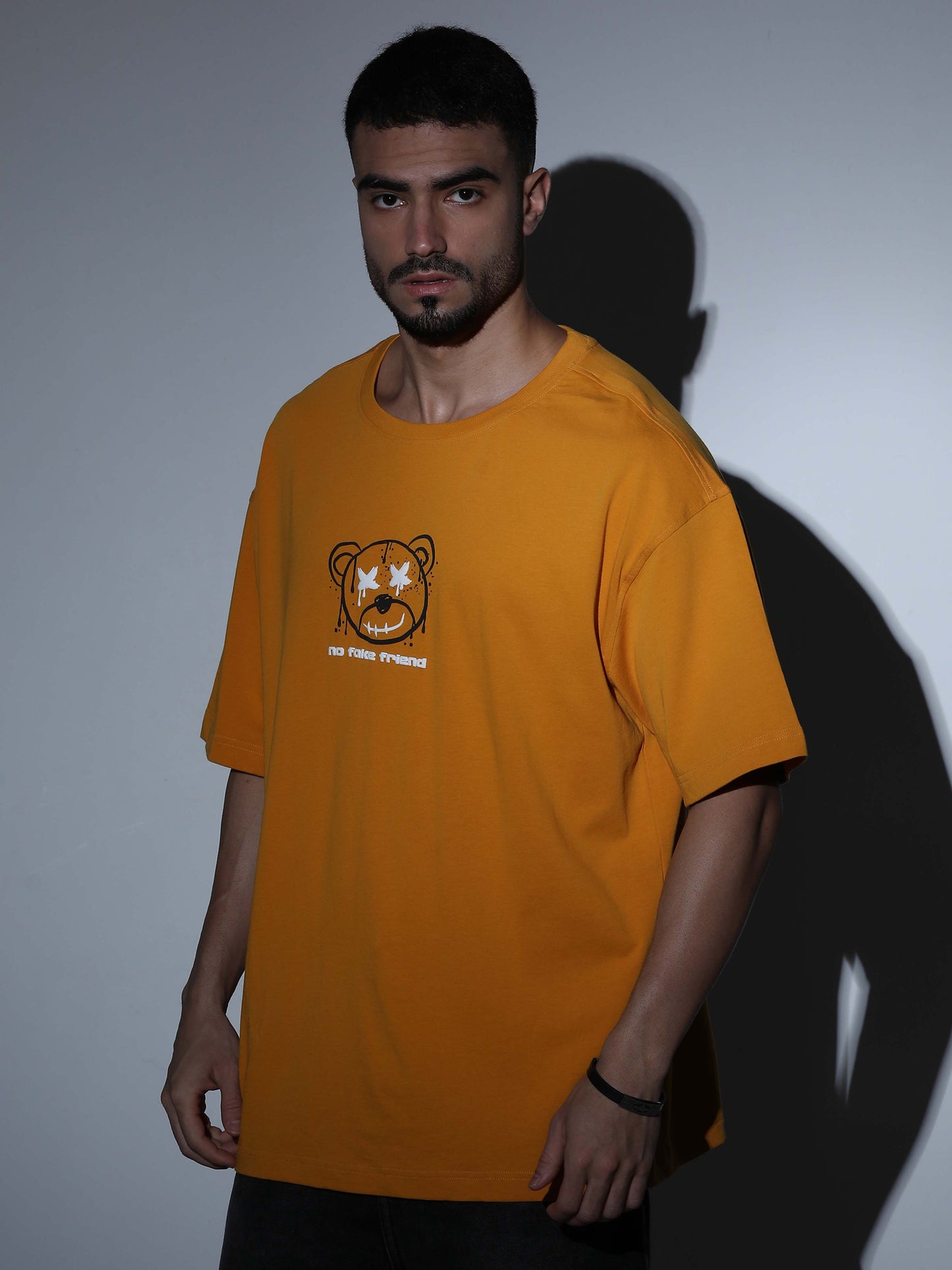 No Fake Friend Oversized T-shirt Mustard - OSTS-1427