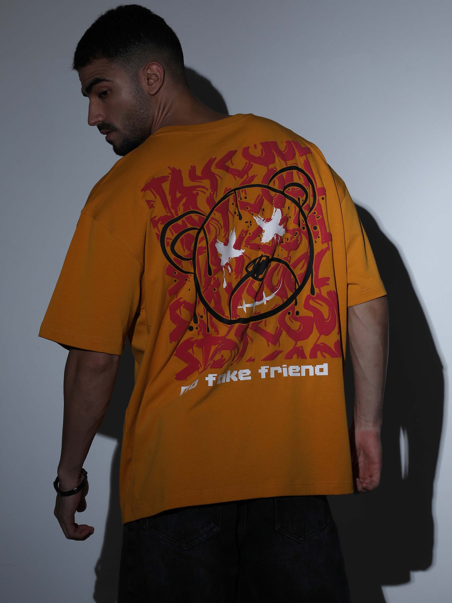 No Fake Friend Oversized T-shirt Mustard - OSTS-1427