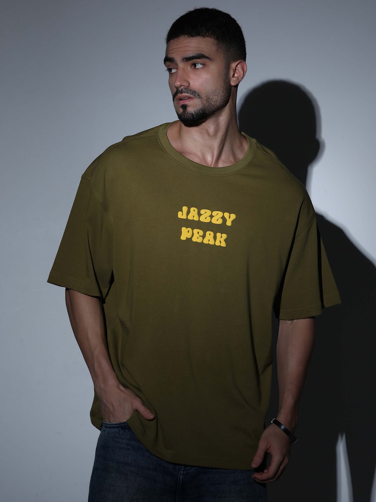 Jazzy Peak Oversized T-shirt Olive Green - OSTS-1427