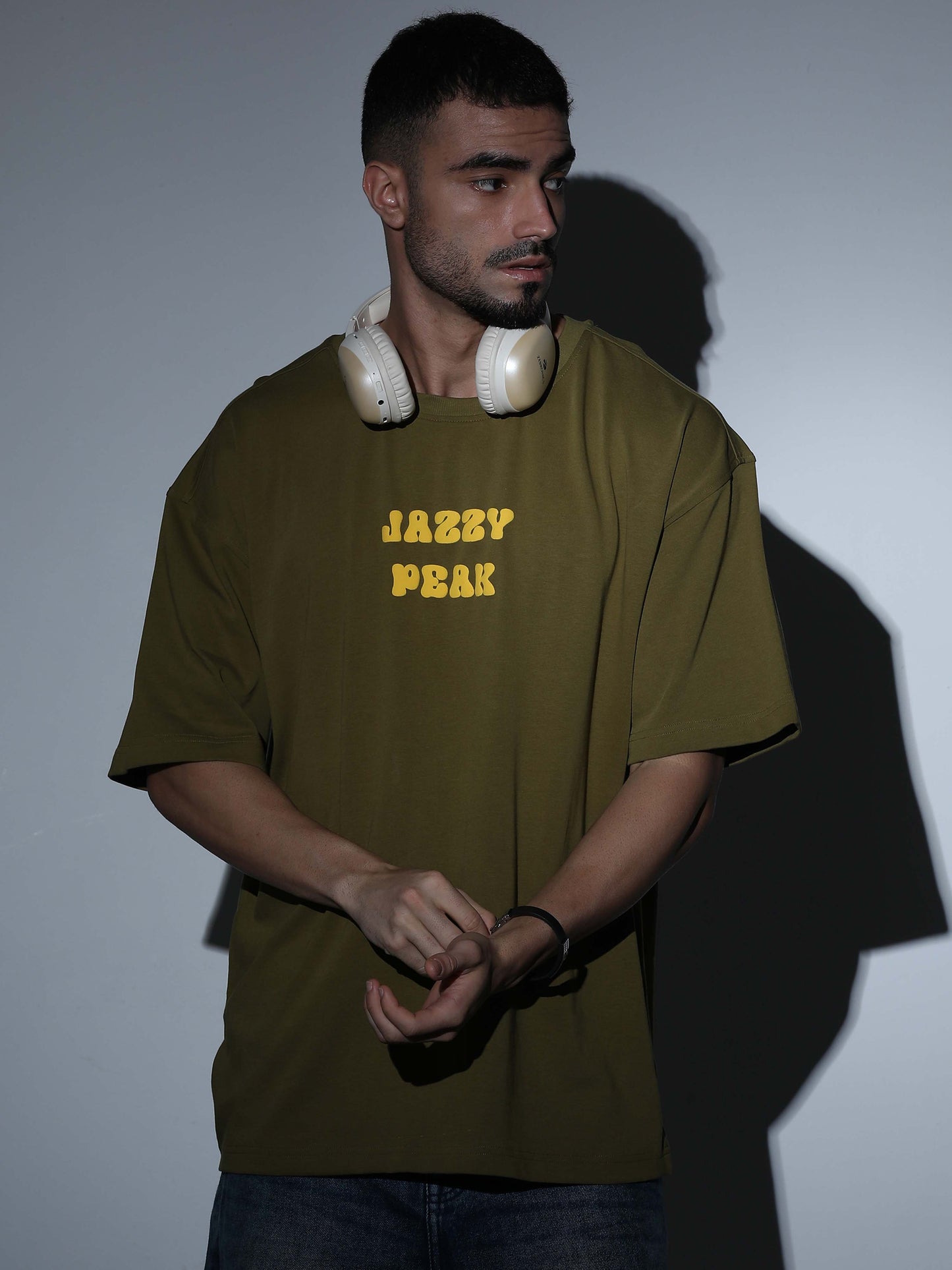 Jazzy Peak Oversized T-shirt Olive Green - OSTS-1427