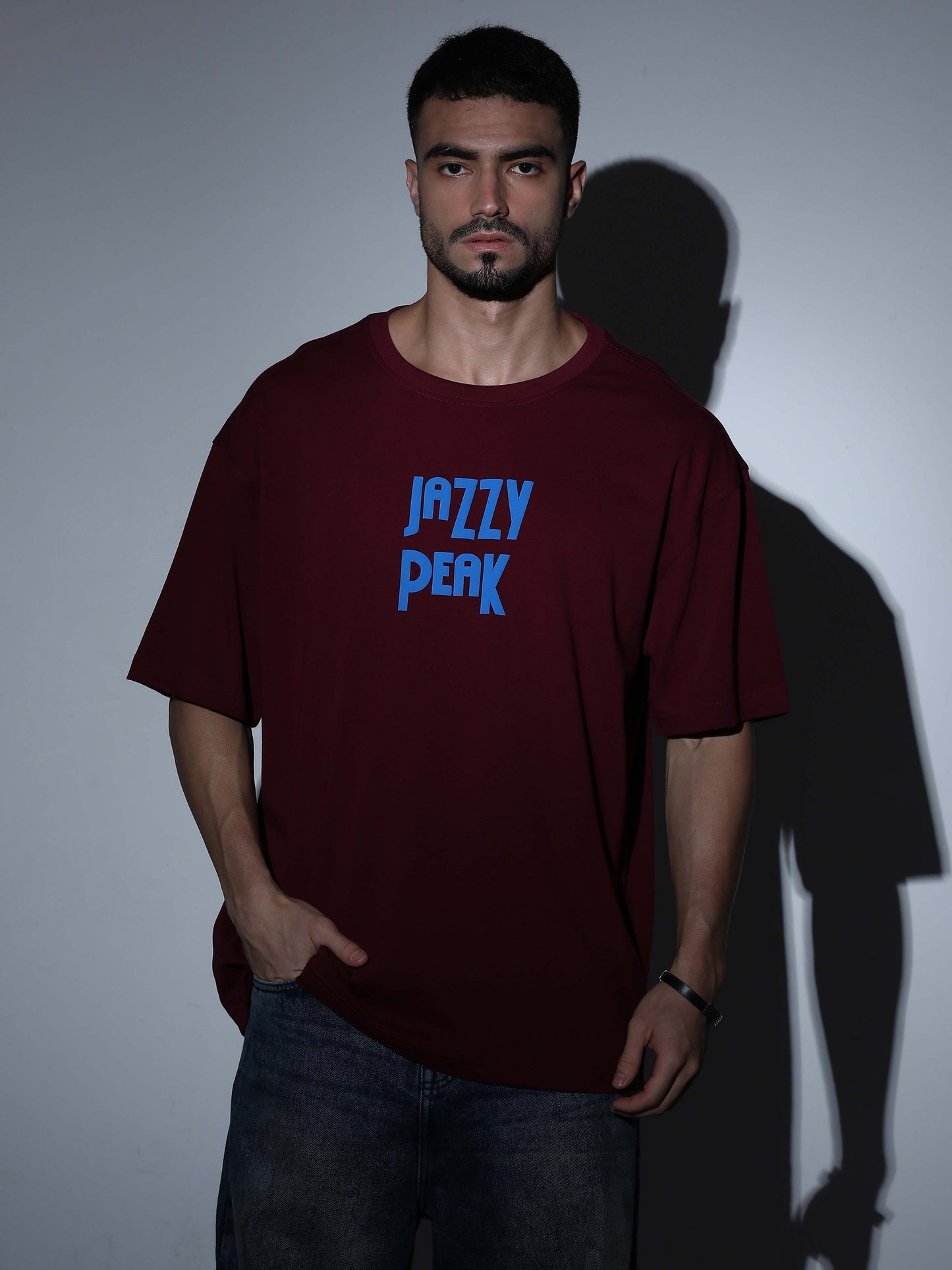 Jazzy Peak Oversized Burgundy T-shirt - OSTS-1427