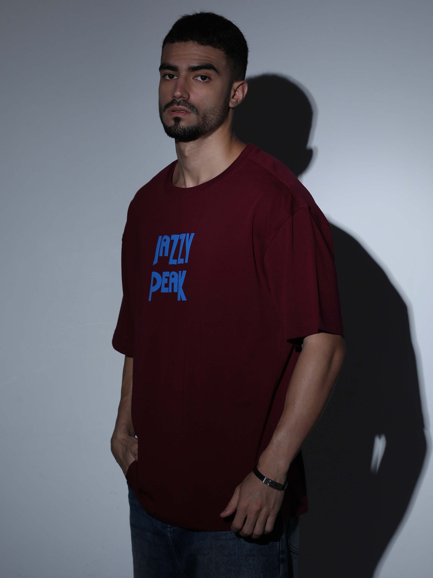 Jazzy Peak Oversized Burgundy T-shirt - OSTS-1427