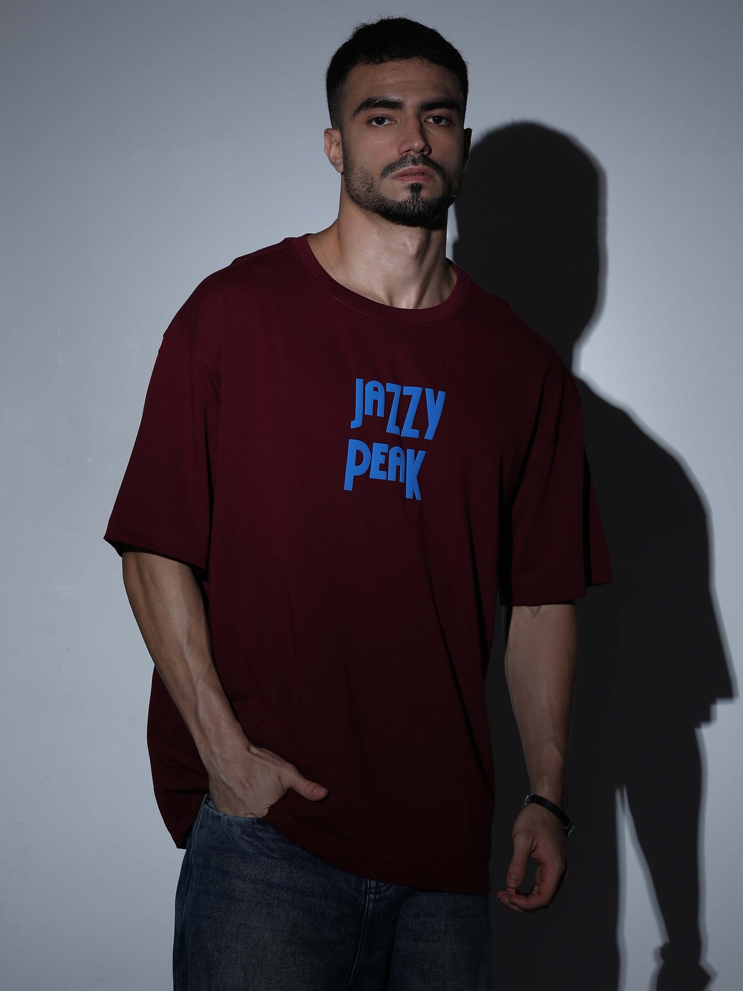 Jazzy Peak Oversized Burgundy T-shirt - OSTS-1427