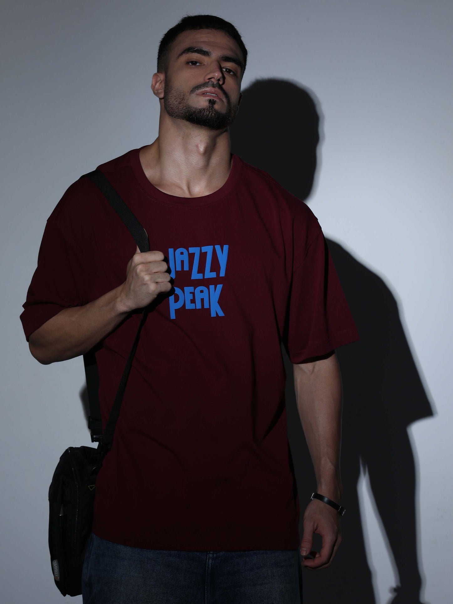 Jazzy Peak Oversized Burgundy T-shirt - OSTS-1427