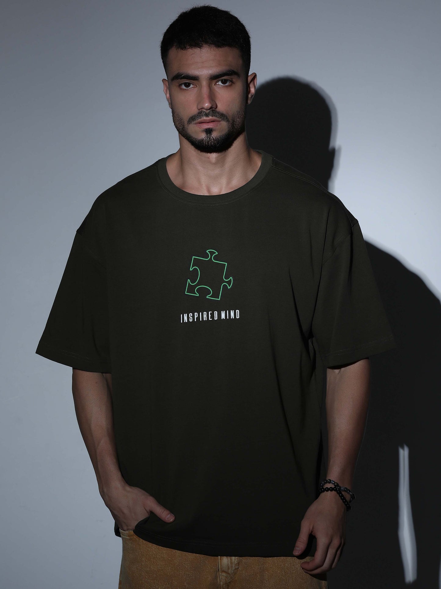 Puzzle Oversized T-shirt D.Olive - OSTS-1427