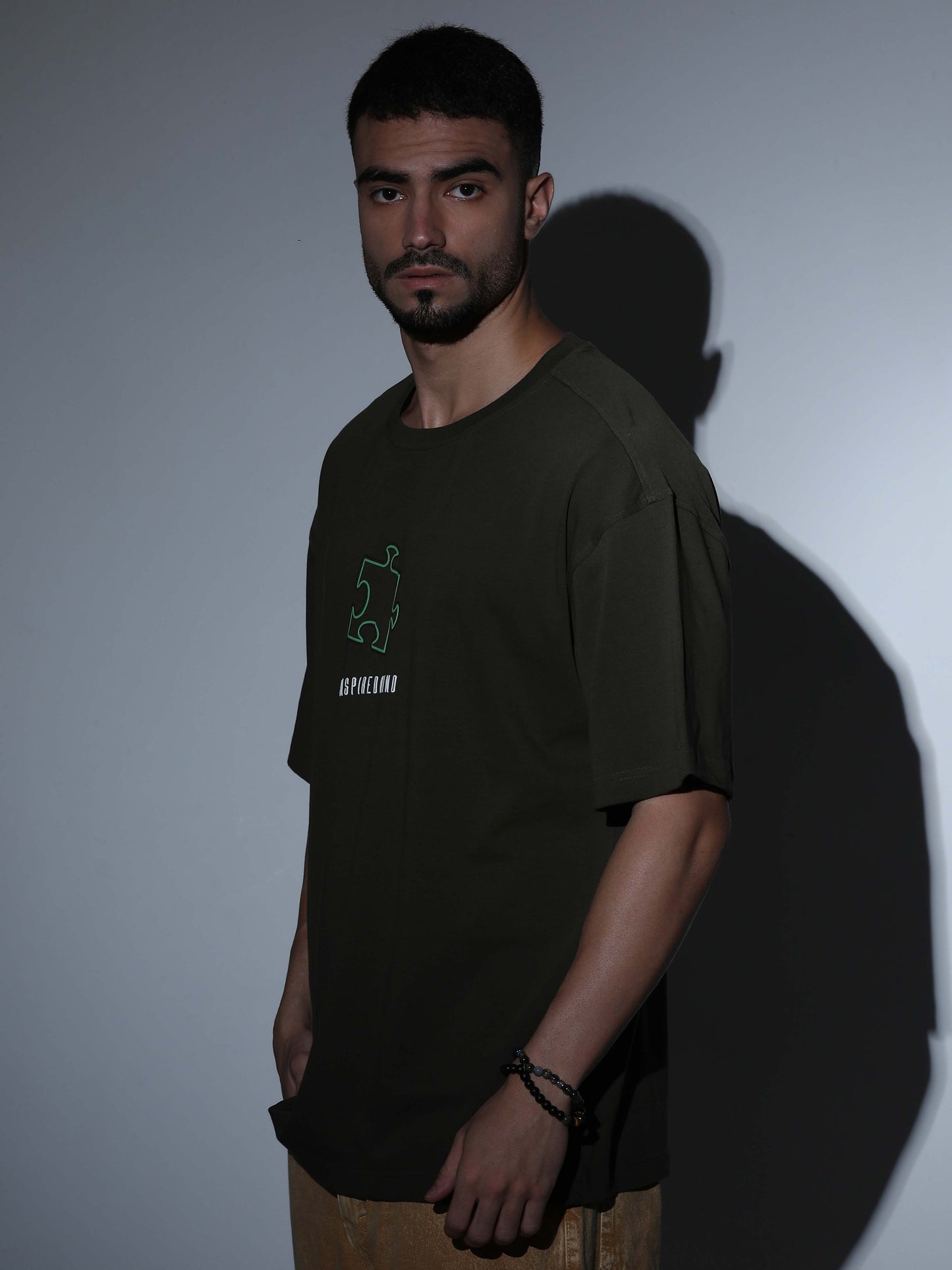 Puzzle Oversized T-shirt D.Olive - OSTS-1427