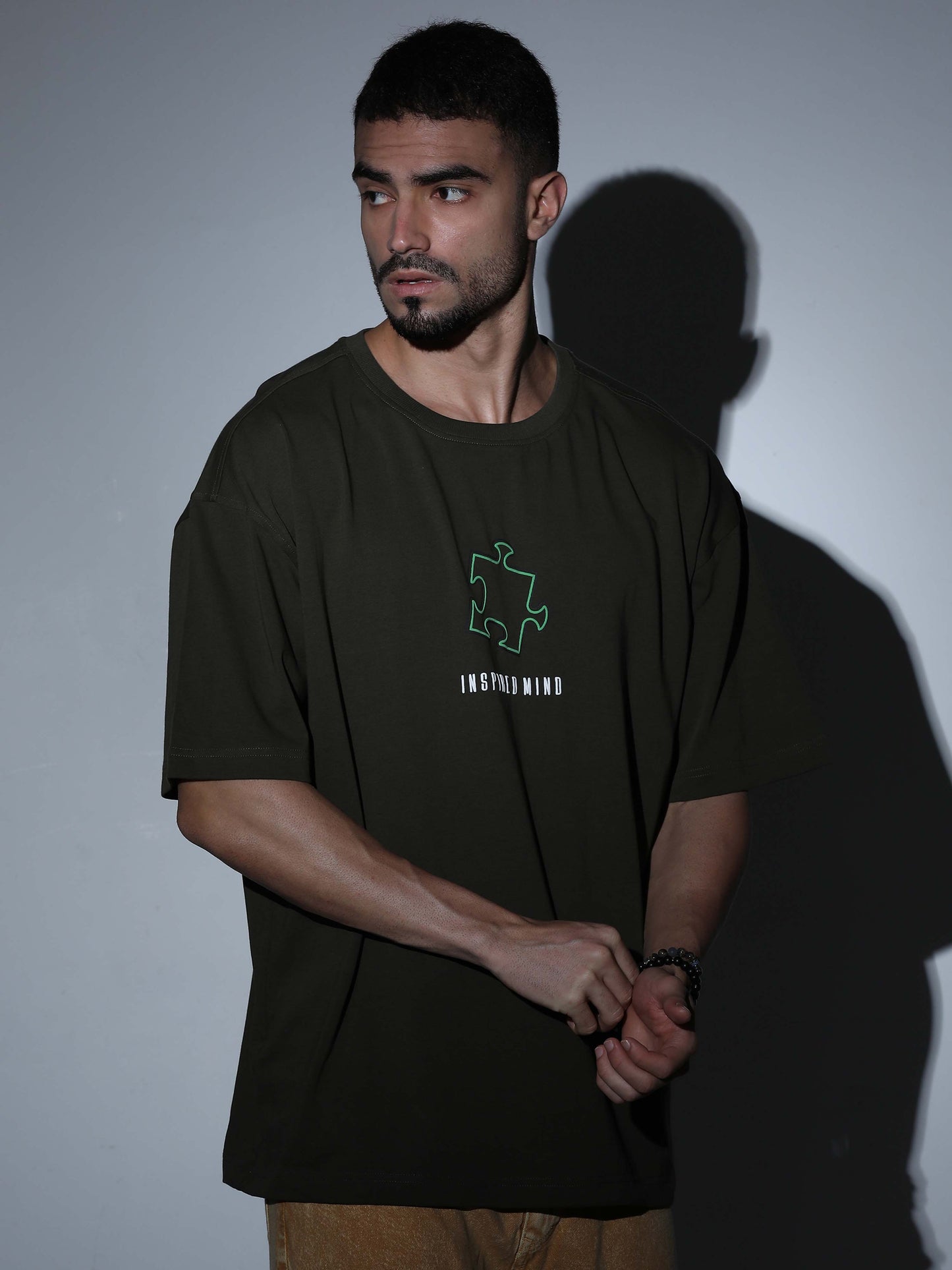 Puzzle Oversized T-shirt D.Olive - OSTS-1427