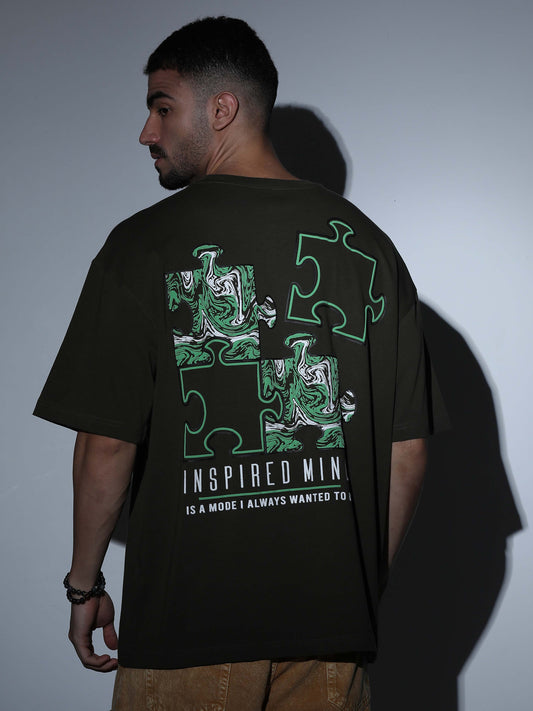 Puzzle Oversized T-shirt D.Olive - OSTS-1427