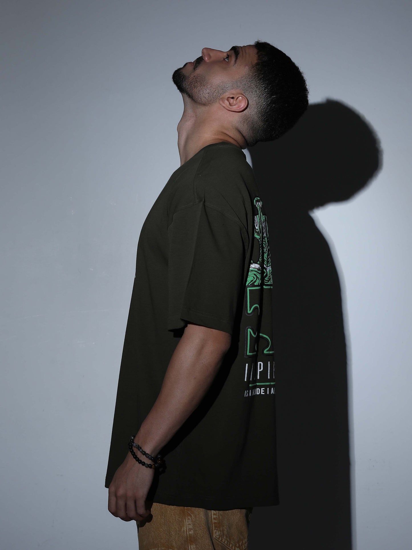 Puzzle Oversized T-shirt D.Olive - OSTS-1427