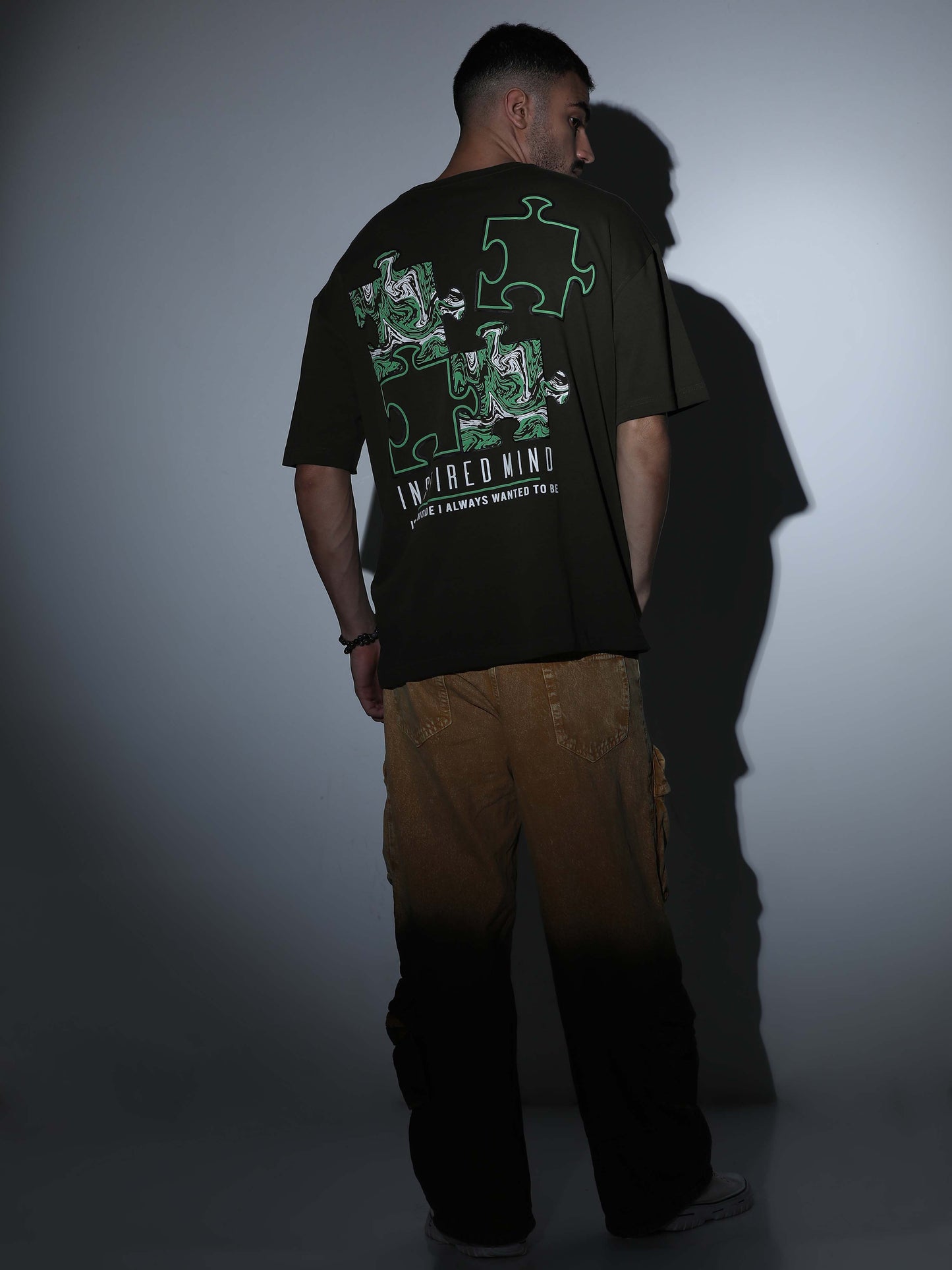 Puzzle Oversized T-shirt D.Olive - OSTS-1427