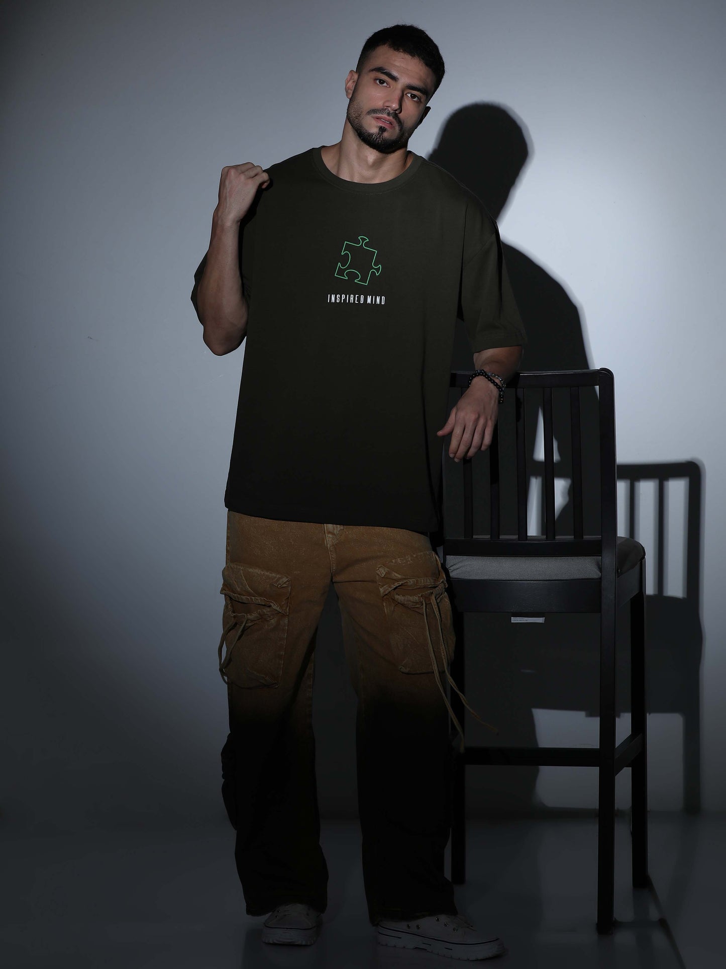 Puzzle Oversized T-shirt D.Olive - OSTS-1427