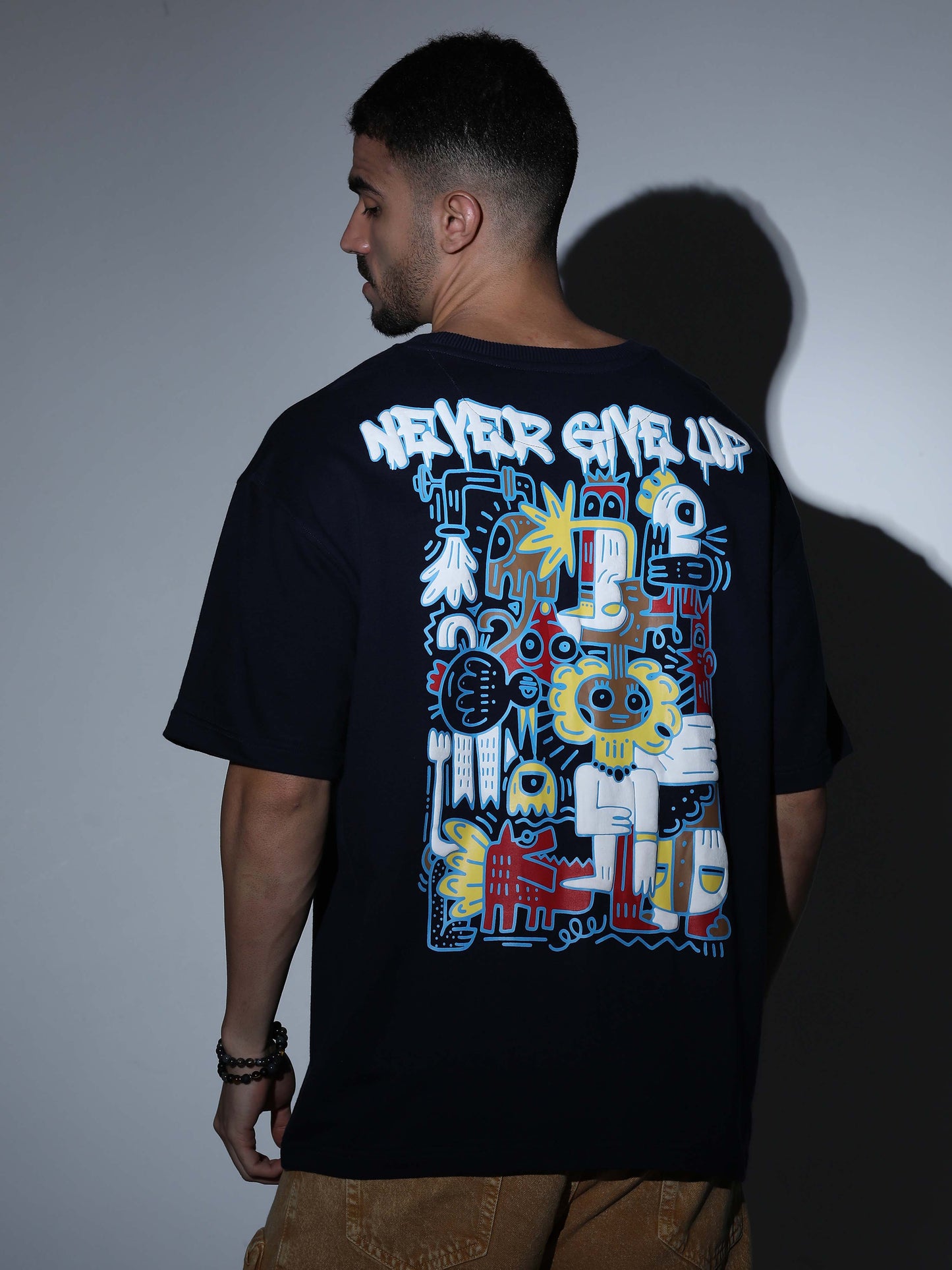 Never Giveup Oversized T-shirt NAVY - OSTS-1427