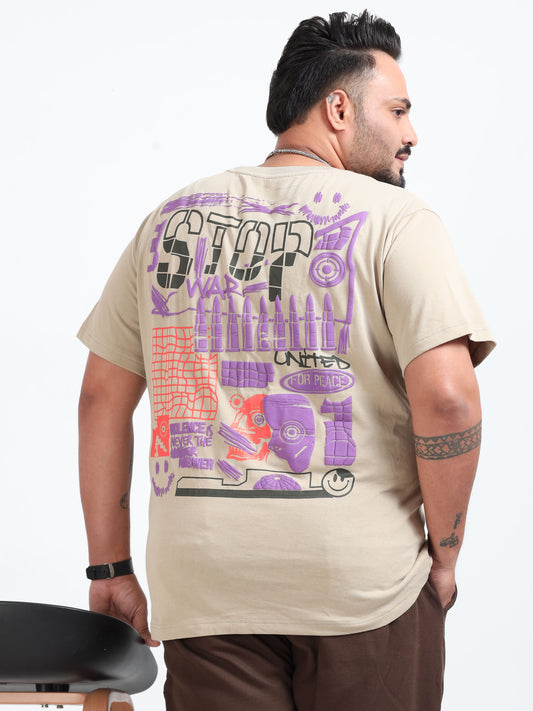 Stop War Plus Size T- Shirt - Beige - PSTS-2327