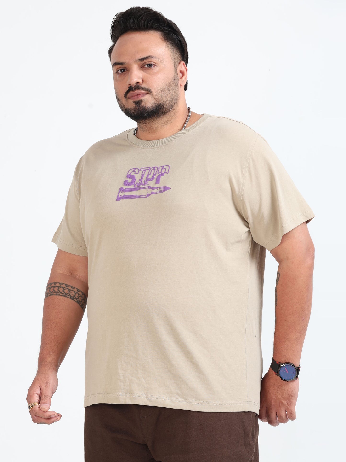 Stop War Plus Size T- Shirt - Beige - PSTS-2327