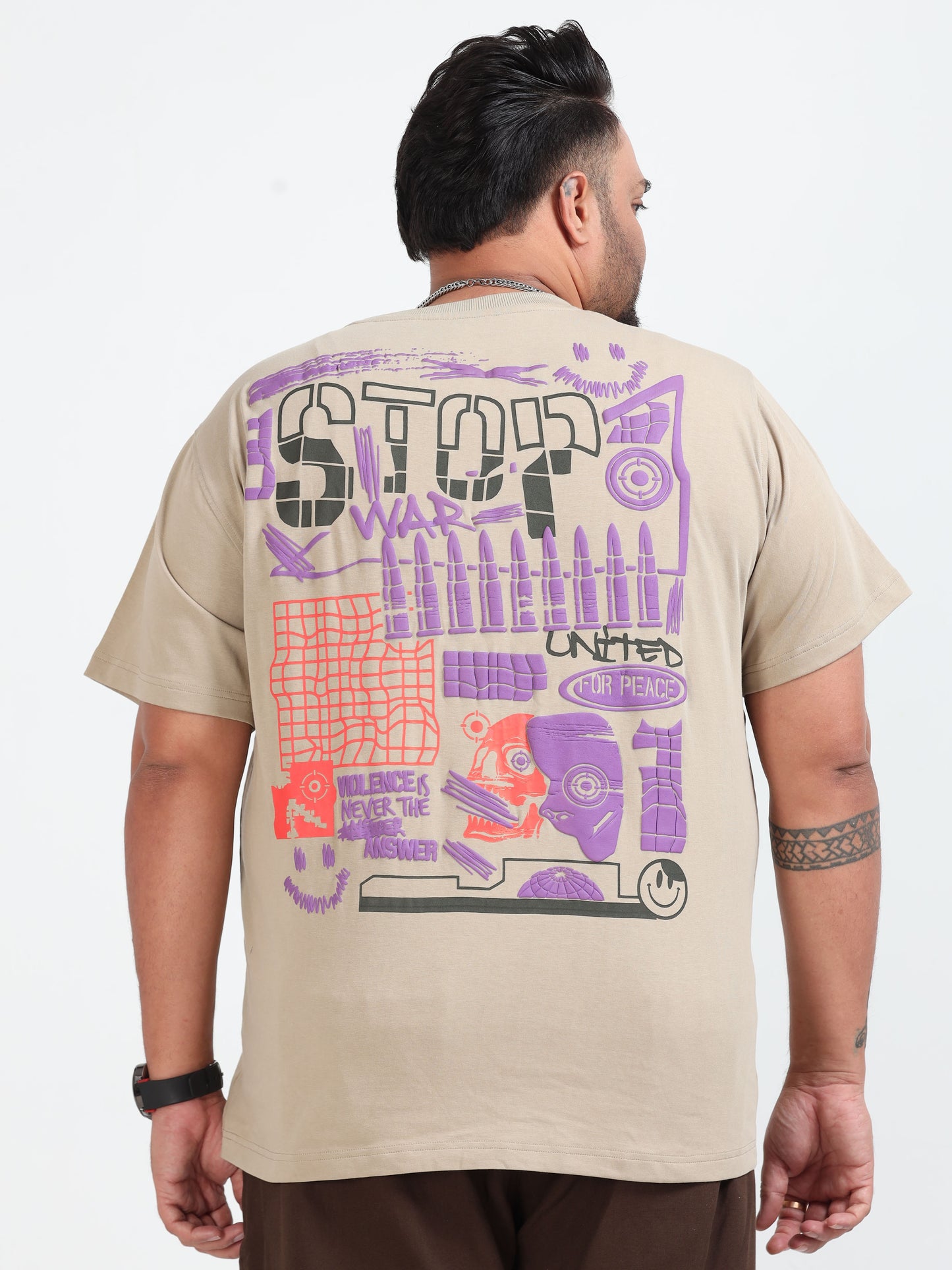 Stop War Plus Size T- Shirt - Beige - PSTS-2327