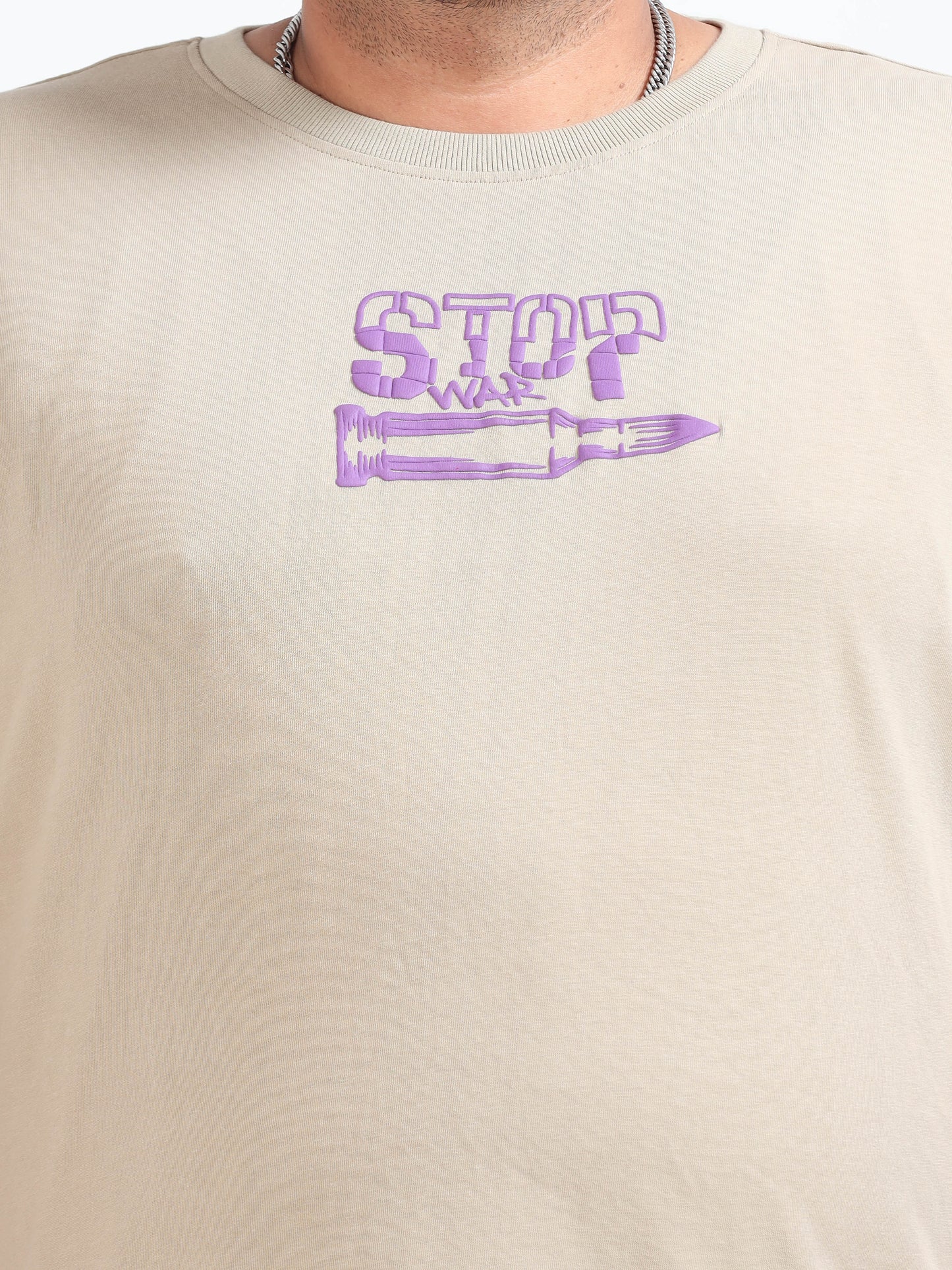 Stop War Plus Size T- Shirt - Beige - PSTS-2327