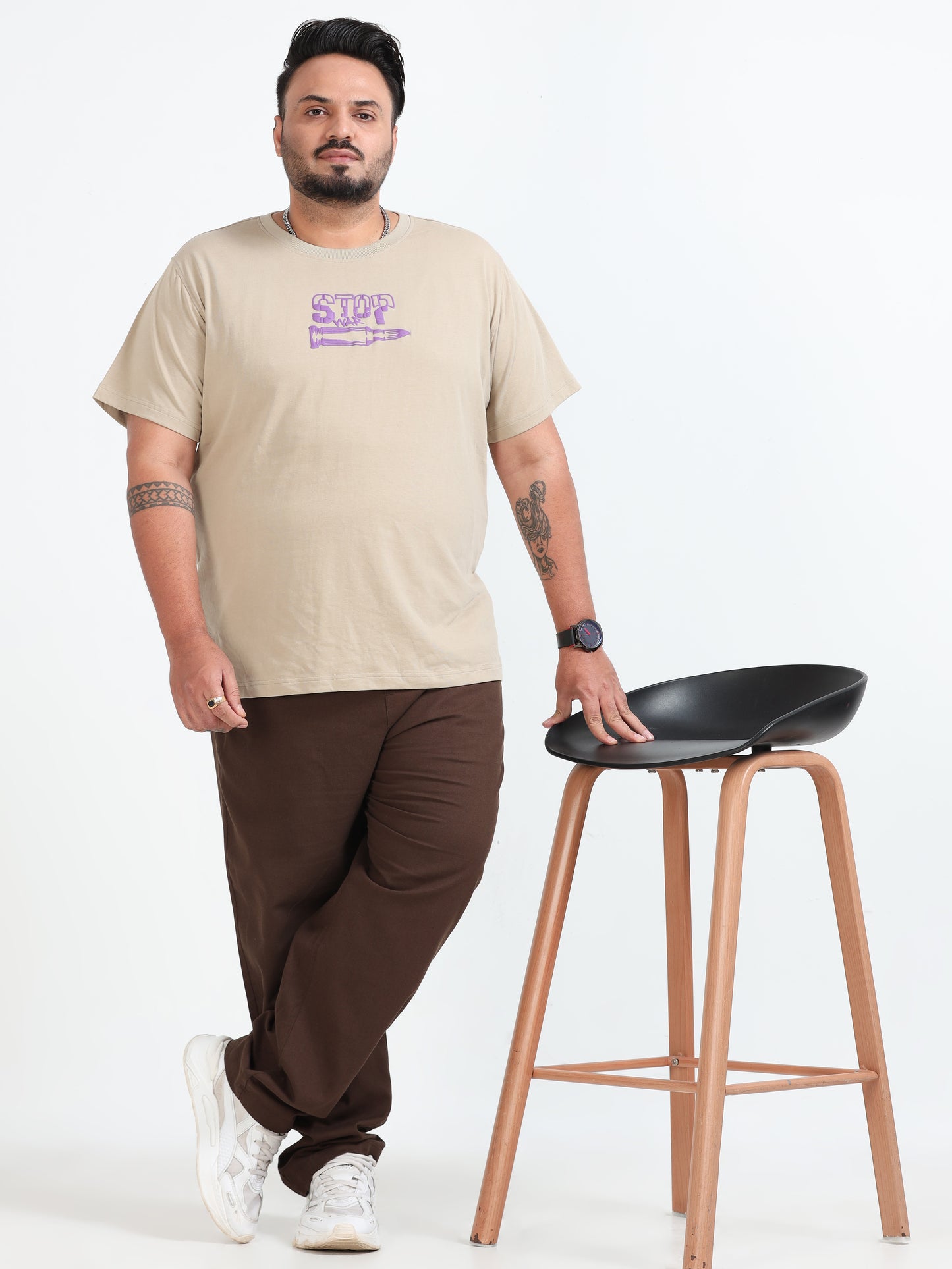 Stop War Plus Size T- Shirt - Beige - PSTS-2327